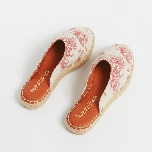 Espadrille tofflor i toile de Jouy