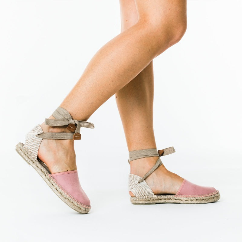 Rosa handgjorda espadriller sandaler med snören