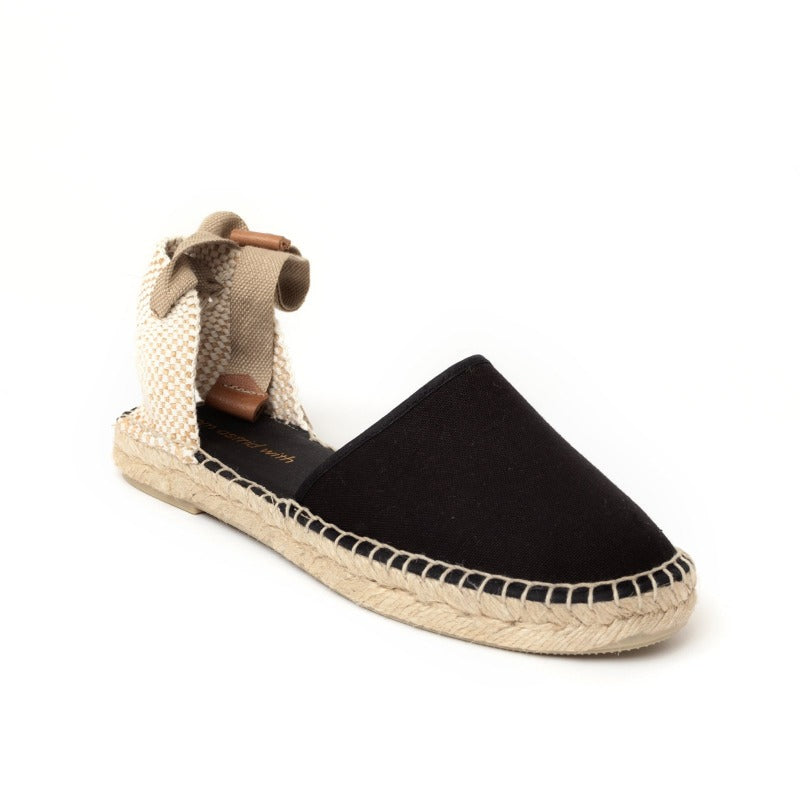 Svarta handgjorda espadriller sandaler med snören